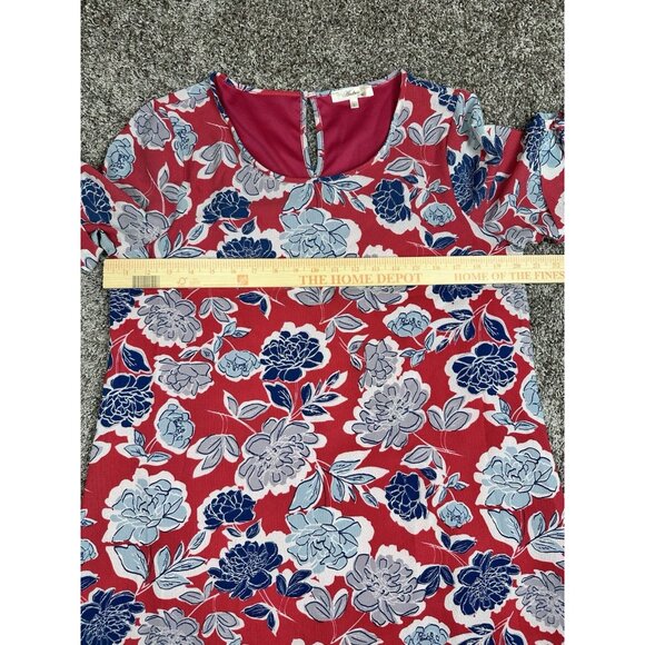 Andree by Unit Pink Floral Shift Dress L Tie Sleeve Scoop Neck Knee Length - Picture 5 of 12